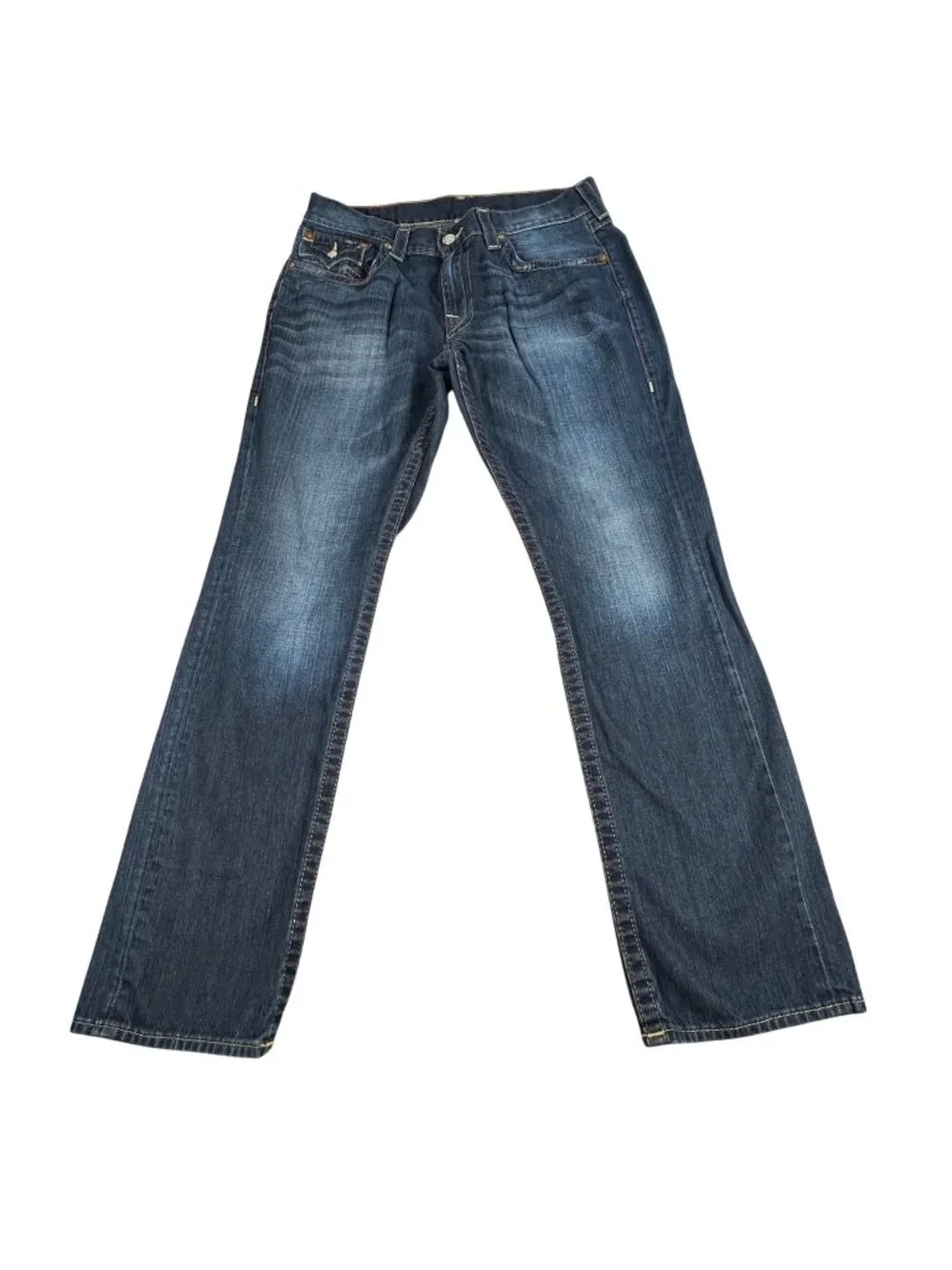 True Religion Slim Straight Jeans Mens 36 Dark Wash Premium Denim Blue Lagoon